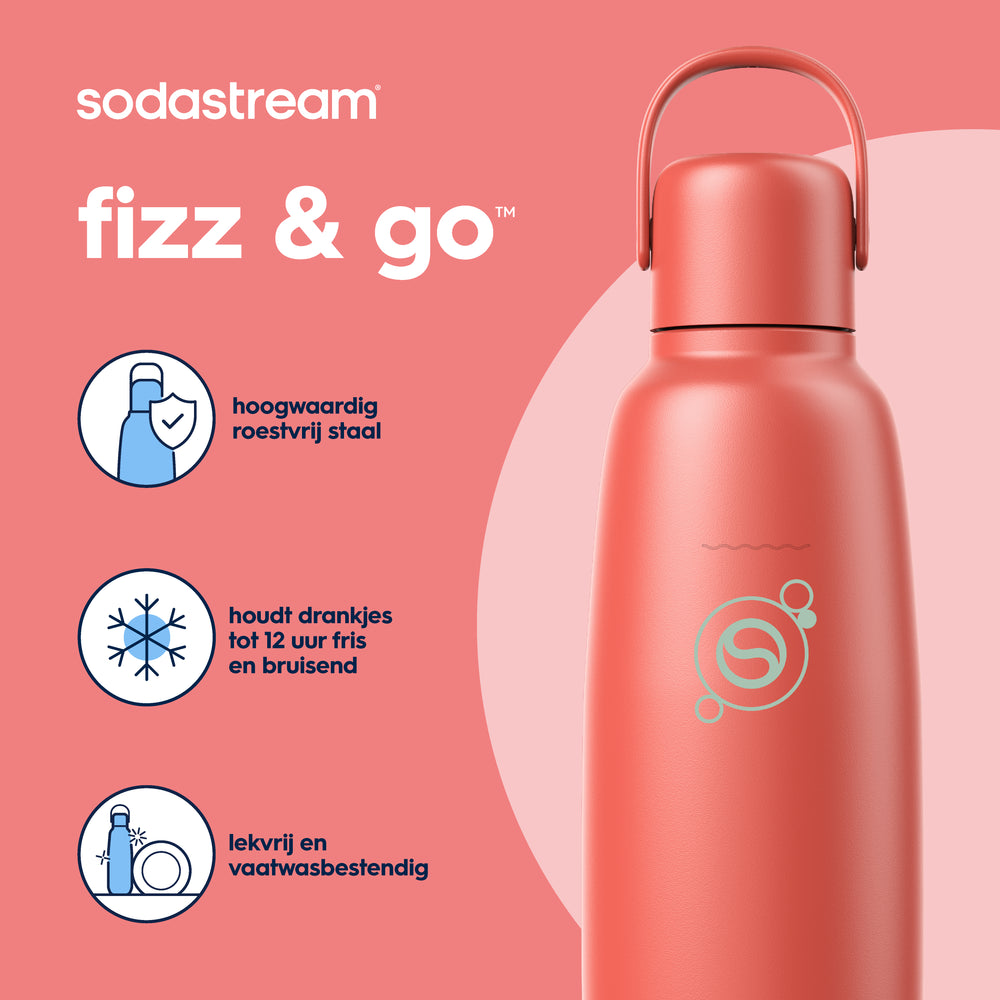 0.9L Sodastream fizz & go™ roestvrijstalen bruiswaterfles papaja