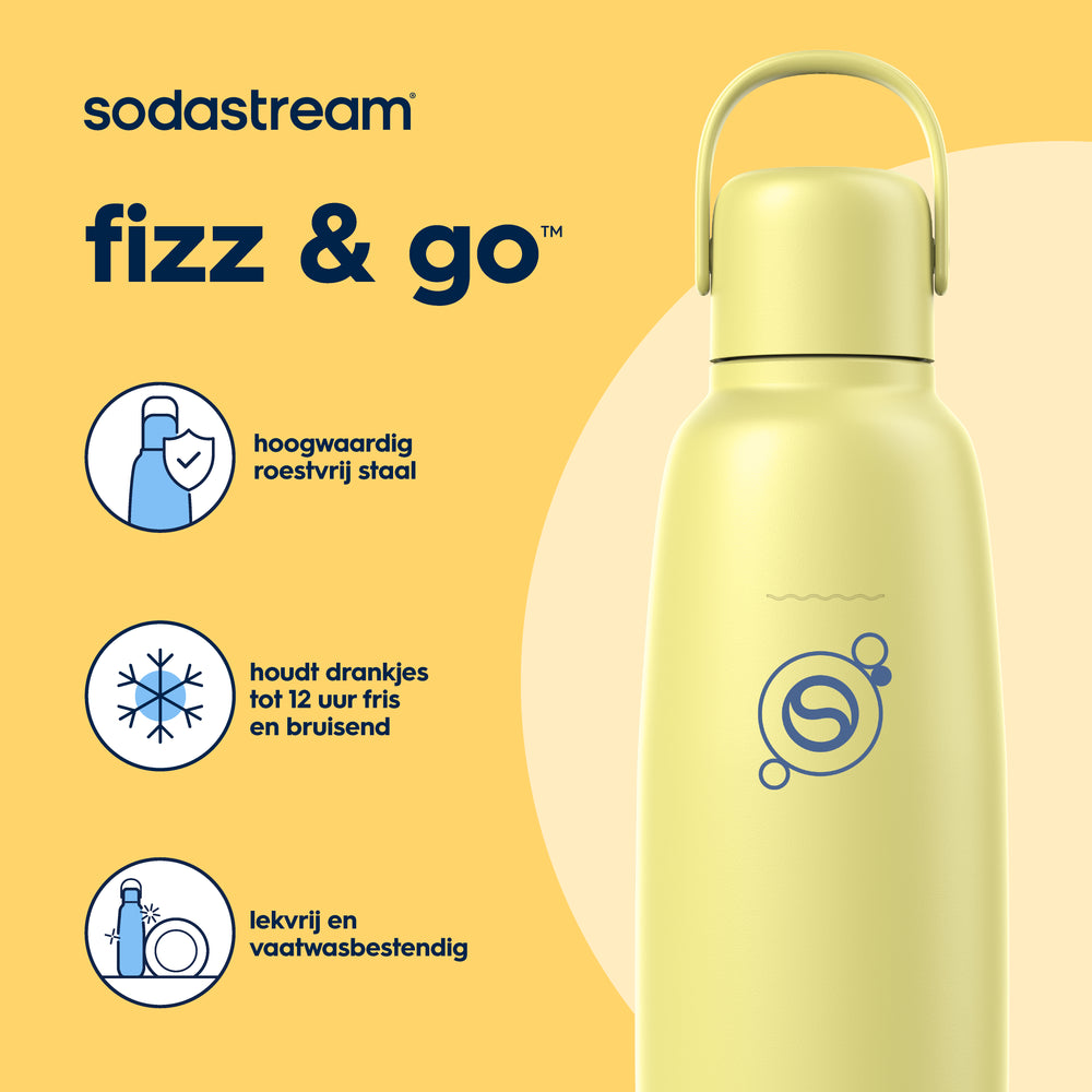 0.9L Sodastream fizz & go™ roestvrijstalen bruiswaterfles citroen